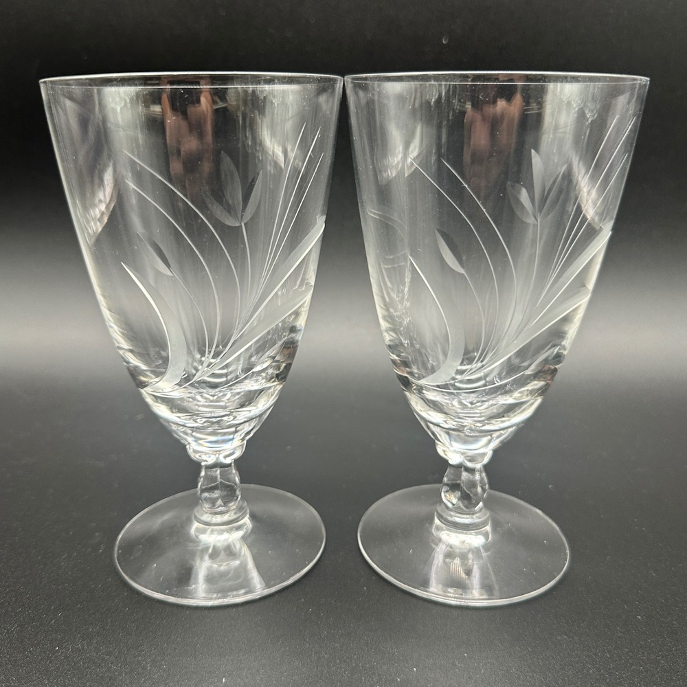 2 Vintage Fostoria Wheat Style Cut Stemmed Tumblers Marilyn Shape